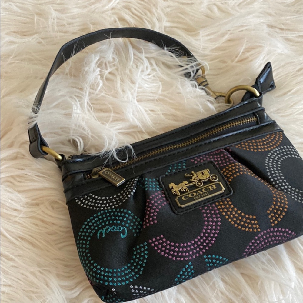 Coach Black Multicolor Patterned wristlet Bag, pouch zipper clutch